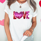 White Heart LOVE Patched Pattern Crewneck Valentines T Shirt