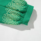 Green Contrast Floral Embroidered 3/4 Sleeve Notched V Neck Elegant Blouse