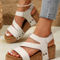 Beige Cut Out Suede Velcro Wedge Sandals