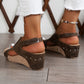 Chestnut Suede Patched Studded Cut Out Wedge Sandals