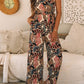 Black Floral Print Belted Sleeveless Wide Leg Jumpsuit