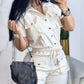 Turn down Collar Short Sleeve Overalls Drawstring Waist Casual Slim Fit Cargo Jumpsuit With Pockets