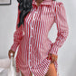 Striped Side Drawstring Buttoned Shirt Dress