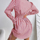 Striped Side Drawstring Buttoned Shirt Dress