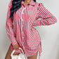 Striped Side Drawstring Buttoned Shirt Dress
