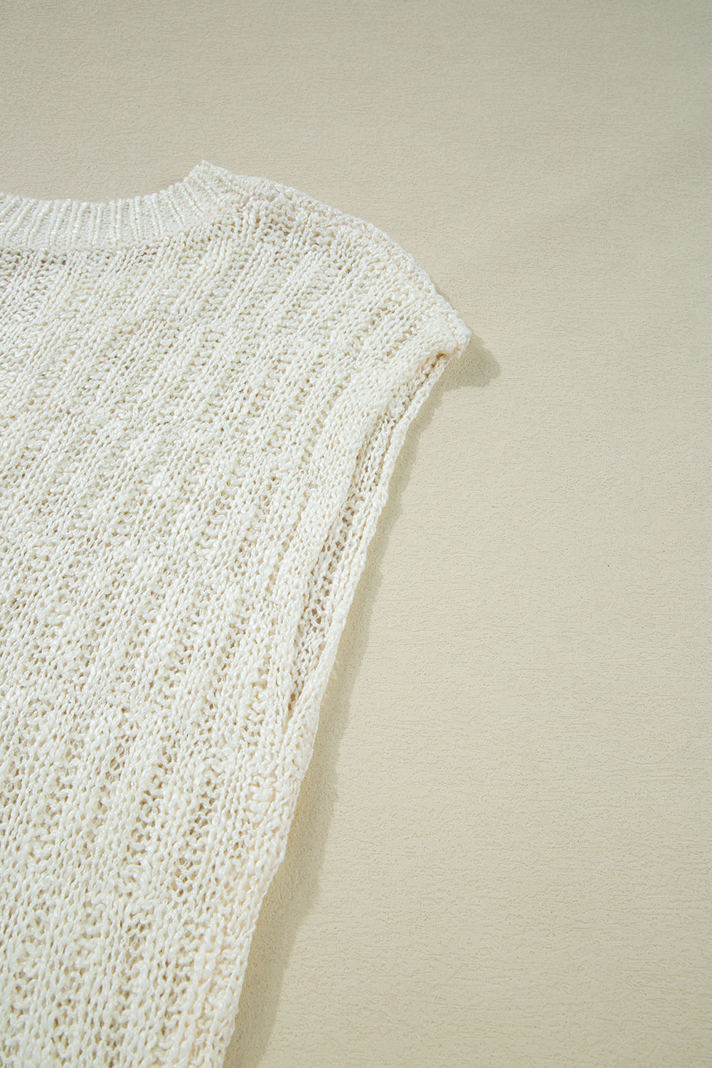 Beige Notched V Neck Short Sleeve Sweater