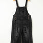 Black Distressed Bib Pocket Wide Leg Denim Overall