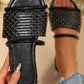 Black Crochet Dual Straps Square Toe Flat Slippers