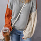Gray Colorblock Bishop Sleeve Ribbed Trim Sweater
