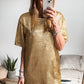 Gold Metallic Luster Crewneck Mini T-Shirt Dress