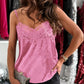 Velvet Contrast Lace V Neck Spaghetti Strap Tank Casual Loose Fit Top