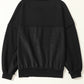 Black Drop Shoulder Henley Buttons Sweatshirt