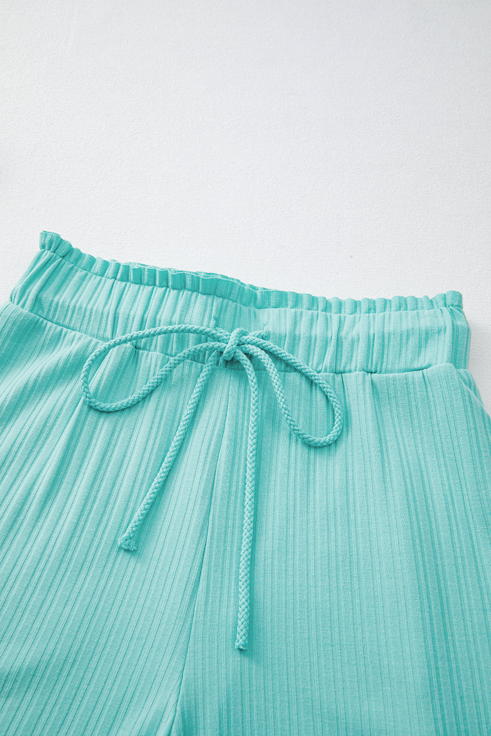 Mint Green Ribbed Button V Neck Tank Top and Shorts Set