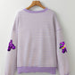 Purple Stripe Sequin Balloon Puppy Graphic Long Sleeve Mardi Gras Top