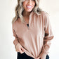 Smoke Gray Zipped Neck Pullover Drop Shoulder Sweatshirt