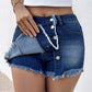 Button Front Pocket Design Denim Skirt Casual Asymmetrical Tassel Decor Split Skirt