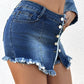 Button Front Pocket Design Denim Skirt Casual Asymmetrical Tassel Decor Split Skirt