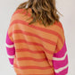 Orange Stripe Colorblock Crew Neck Drop Shoulder Loose Sweater