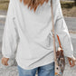 White Sequin Clover Patched Drop Shoulder Corded Sweatshirt