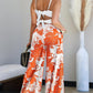 2 Pieces Outfit 3D Flower Decor Asymmetrical Neck Spaghetti Strap Top and Casual Floral Print Wide Leg Pants Set