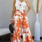 2 Pieces Outfit 3D Flower Decor Asymmetrical Neck Spaghetti Strap Top and Casual Floral Print Wide Leg Pants Set