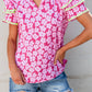 Pink Floral Contrast Ric Rac Layered Ruffle Sleeve Blouse