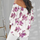 Floral Print Off Shoulder Eyelet Embroidery Blouse Three Quarter Sleeve Tied Detail Top