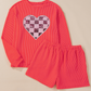 Gold Flame Glitter Checkered Heart Graphic 2pcs Corded Outfit