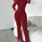 Elegant Mesh See Through Long Sleeve Jumpsuits Contrast Lace Sequin Patch Casual Overalls