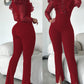 Elegant Mesh See Through Long Sleeve Jumpsuits Contrast Lace Sequin Patch Casual Overalls