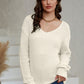 Beige Ribbed Knit V Neck Sweater