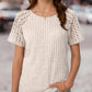 Contrast Lace Round Neck Short Sleeve T Shirt Casual Knit Business Top