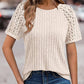 Contrast Lace Round Neck Short Sleeve T Shirt Casual Knit Business Top