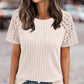 Contrast Lace Round Neck Short Sleeve T Shirt Casual Knit Business Top