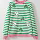 Bright Green Striped Sequin Clover Graphic Colorblock Long Sleeve St Patrick Top