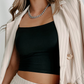Black Spaghetti Strap Skinny Fit Cropped Tank Top