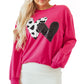 Strawberry Pink Cow & Sequin Double Heart Patch Graphic Sweatshirt