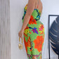 Tropical Floral Print Front Slit Cami Top & Drawstring Shorts Set