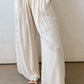 White Casual Tie Waist Pleated Wide Leg Pants