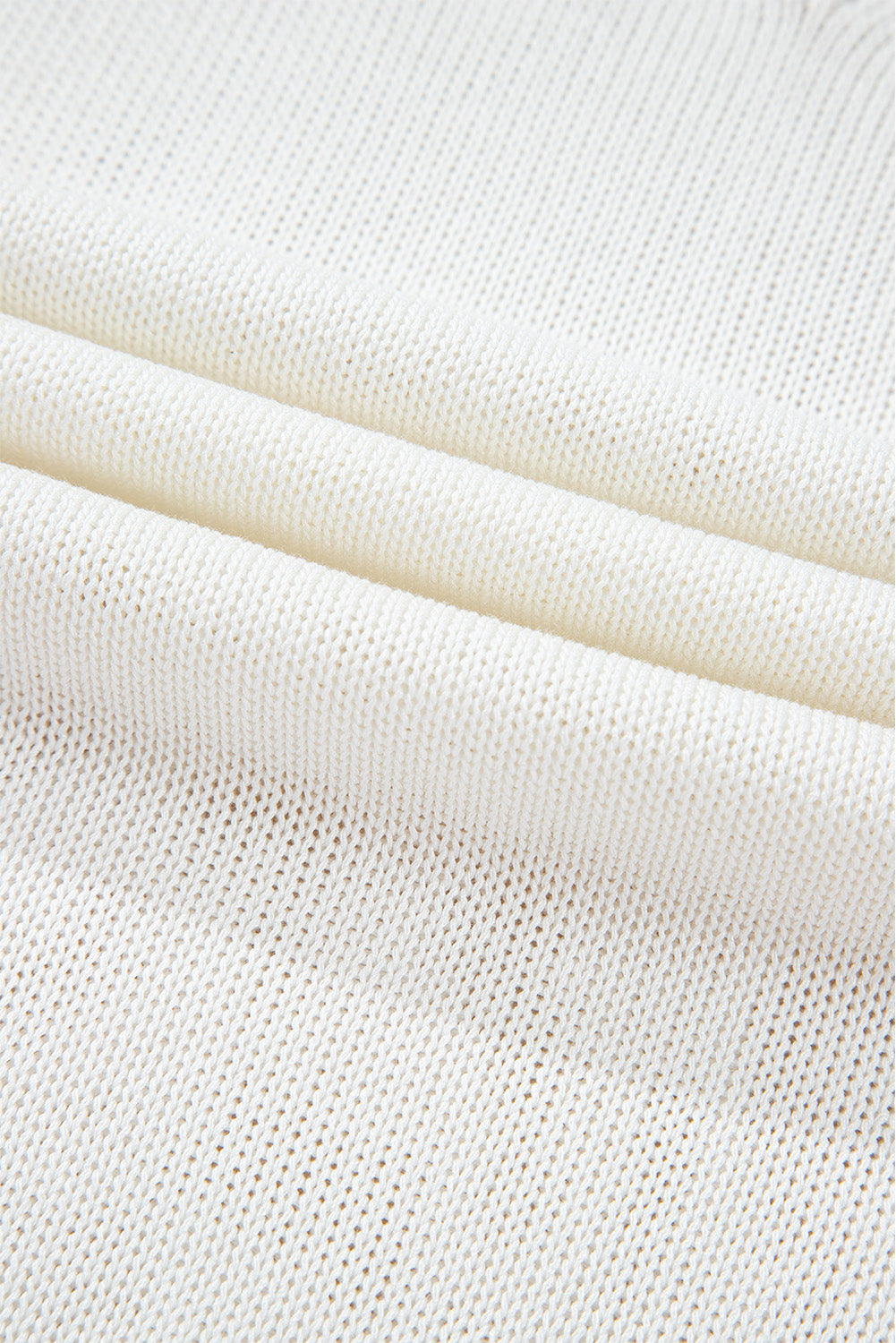 White Eyelet Knit Tied Back Short Sleeve Sweater