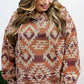 Red Plus Size Western Fashion Aztec Patterned Half Zip High Neck Hoodie