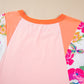 Orange Plus Size Floral Print Patchwork Raglan Half Sleeve Top