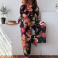 2 Pieces Outfit Floral Print Off Shoulder Bell Sleeve Ruffles Top and Casual Elastic Back Waist Wide Leg Pants Set