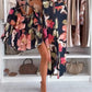 2 Pieces Outfit Floral Print Off Shoulder Bell Sleeve Ruffles Top and Casual Elastic Back Waist Wide Leg Pants Set
