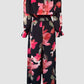 2 Pieces Outfit Floral Print Off Shoulder Bell Sleeve Ruffles Top and Casual Elastic Back Waist Wide Leg Pants Set