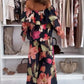 2 Pieces Outfit Floral Print Off Shoulder Bell Sleeve Ruffles Top and Casual Elastic Back Waist Wide Leg Pants Set