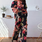 2 Pieces Outfit Floral Print Off Shoulder Bell Sleeve Ruffles Top and Casual Elastic Back Waist Wide Leg Pants Set