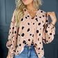 Khaki Classic Leopard V Neck Bracelet Sleeve Blouse