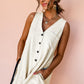 Beige Sleeveless V Neck Buttoned Front Chest Pocket Romper