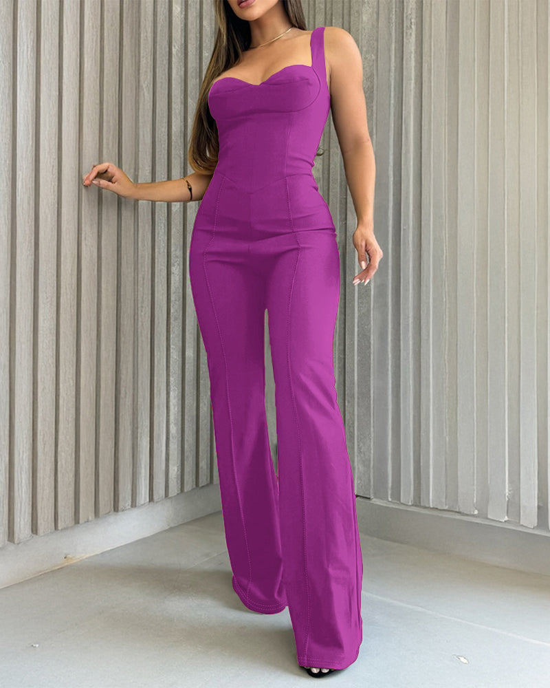 Sweatheart Neck Thick Strap Backless Lace up Jumpsuit